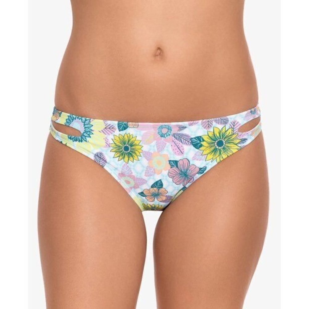 Salt + Cove Juniors Large Blue Floral Printed Cut-Out Hipster Bikini Bottom 1364